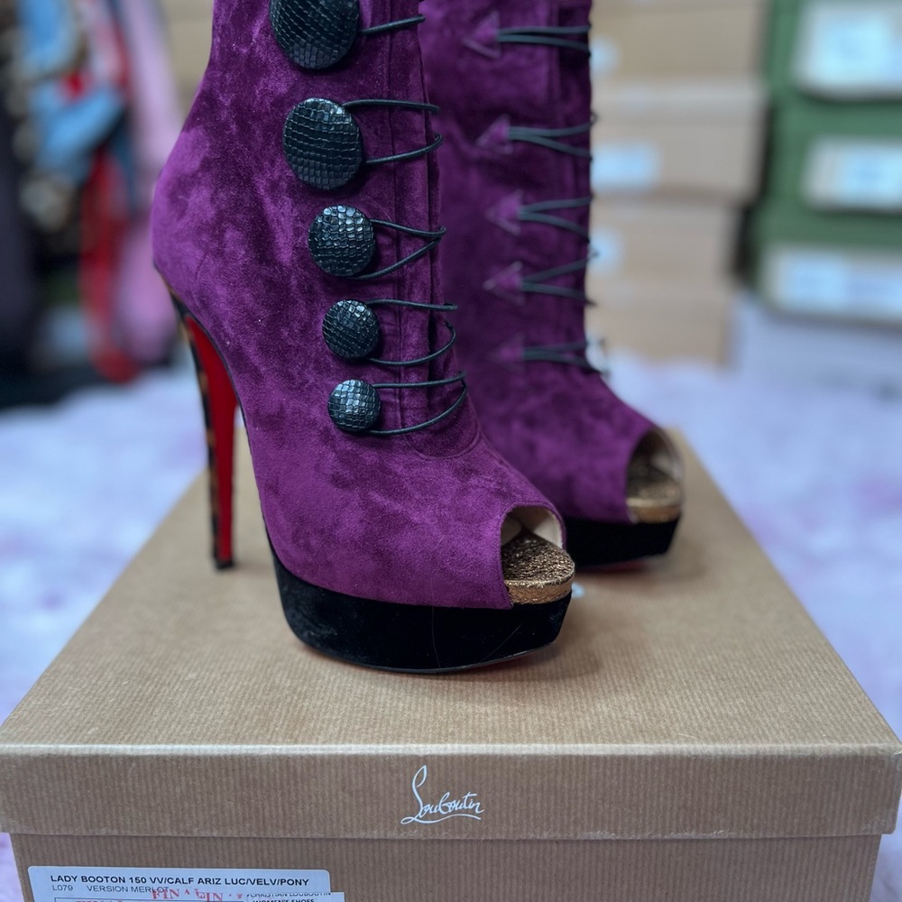 Christian Louboutin Purple Black Heeled Boots LADY BOOTON Size 36